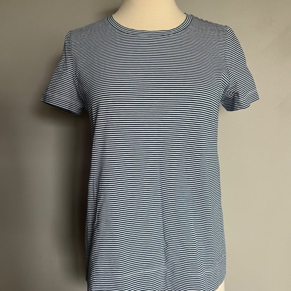 THEORY Blue White Stripe Laveneg Sail‎ Stripe Short Sleeve Shirt Stretch Top P - Picture 3 of 6